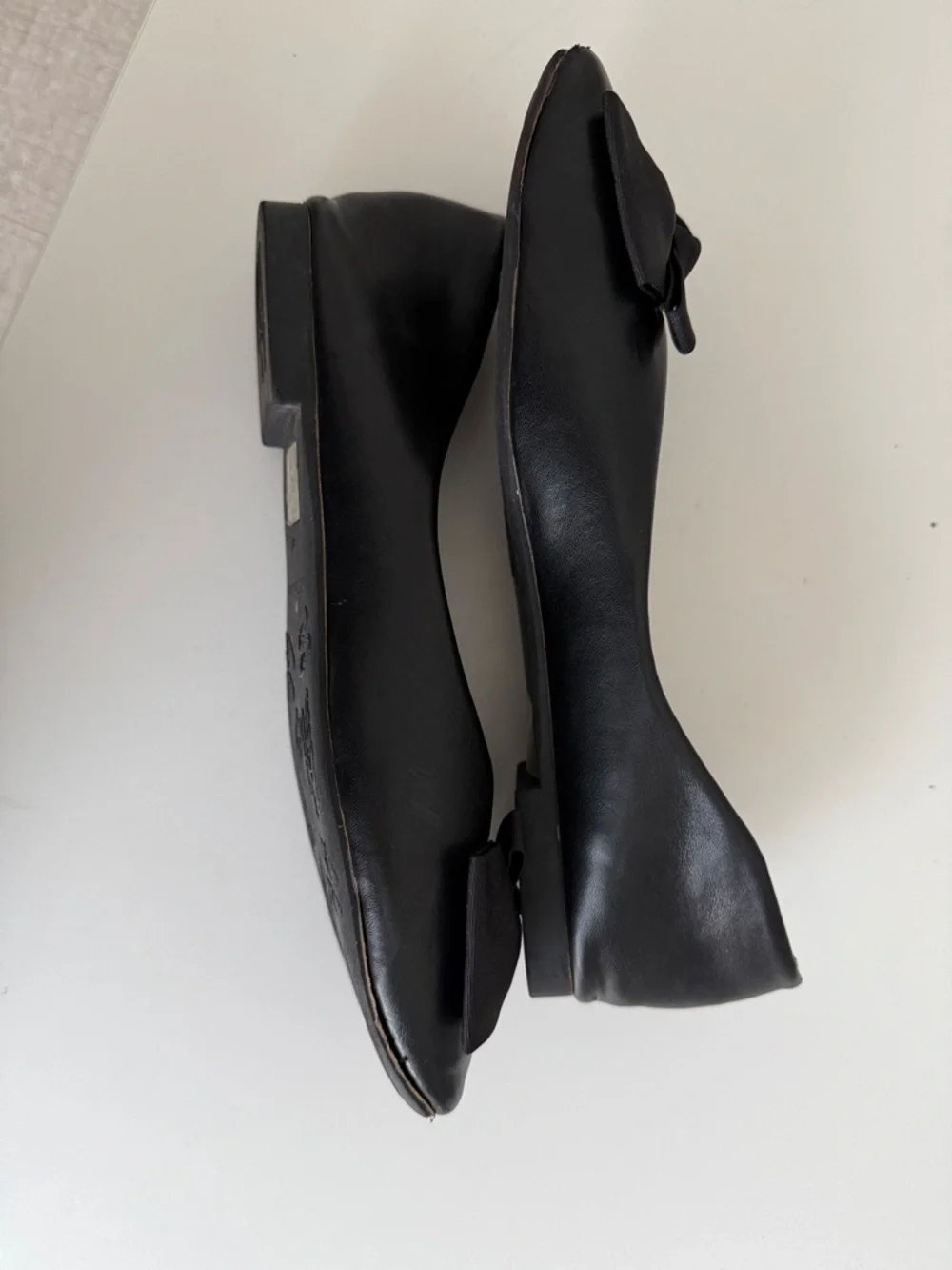 C.Paravano Black Bowknot Soft Leather Square Toe Flats Size 40